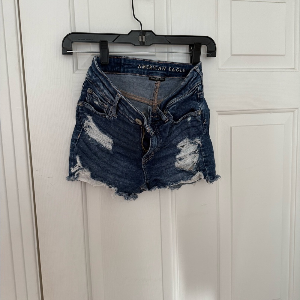 American Eagle Outfitters Distressed Dark Blue Jean Shorts